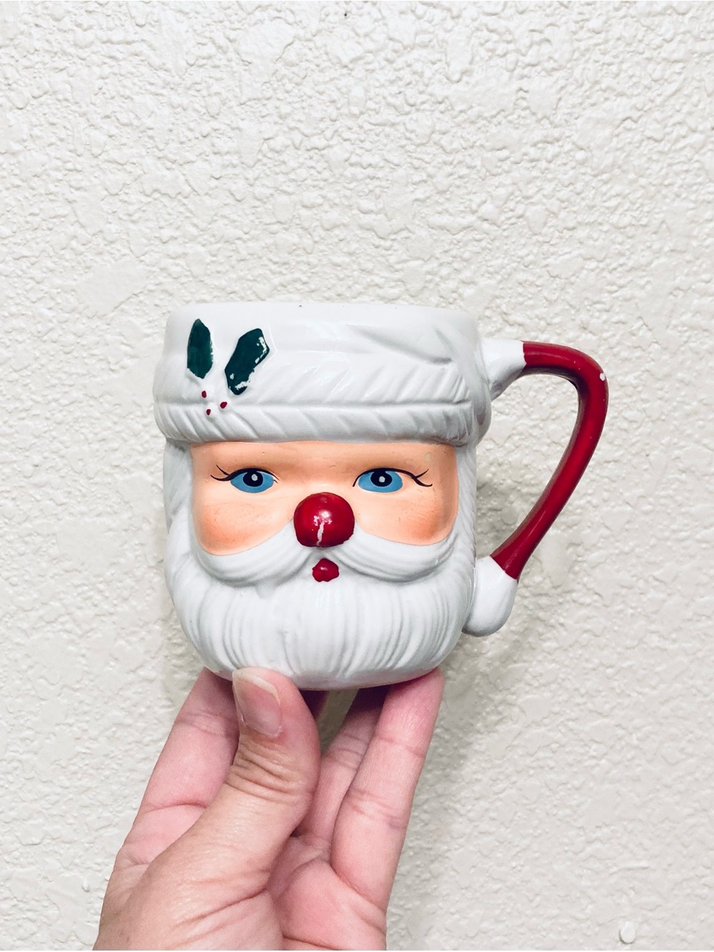 Vintage Santa Claus Face Mug Ceramic Christmas Coffee Cup Holiday Kitschy